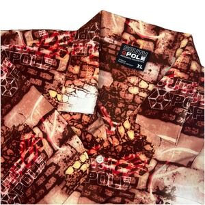 Vintage‎ South Pole XL Button Up Red Graffiti All Over Brick WallPrint Y2K shirt